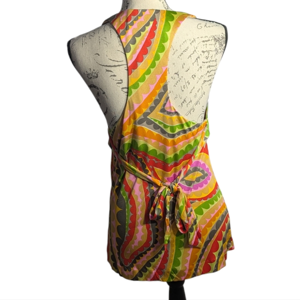 Trina Turk Silk Racerback Retro Tank Blouse Sz 8 - Picture 4 of 9